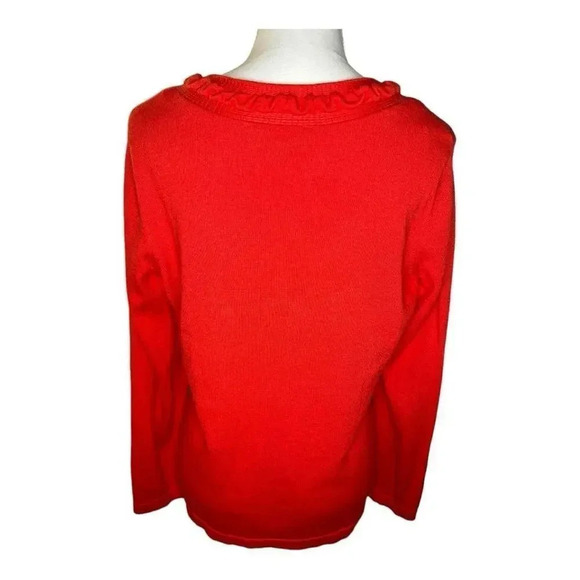 Jones Wear Women’s Medium Red Ruffled Button Front Cardigan - Picture 3 of 7